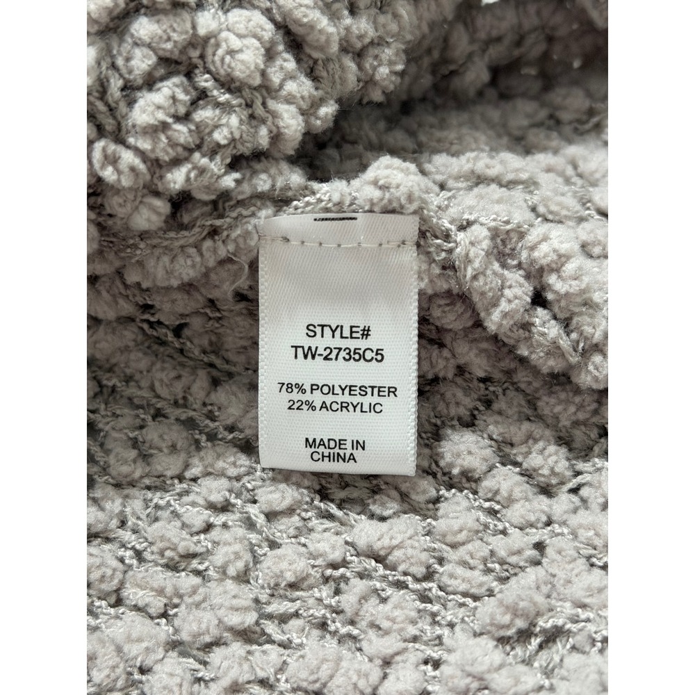 Zenana Gray Popcorn Knit Hygge Sweater S Cozy Textured Crewneck Balloon Sleeve - Picture 7 of 8